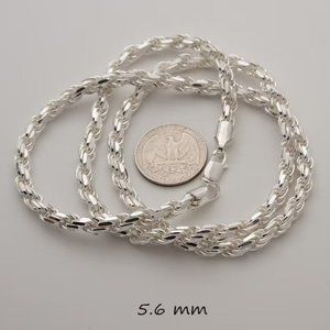 Thick Silver Rope Chain for Men, SOLID 925 Italy Sterling Silver 5.6mm 22"